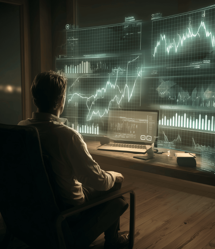 Investment analyst studying technical market charts and price behaviour with SmartReversals research